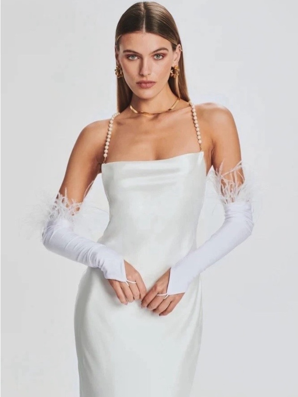 Sold out! Retrofete Penny White Feather Trim finger-less Gloves - New!